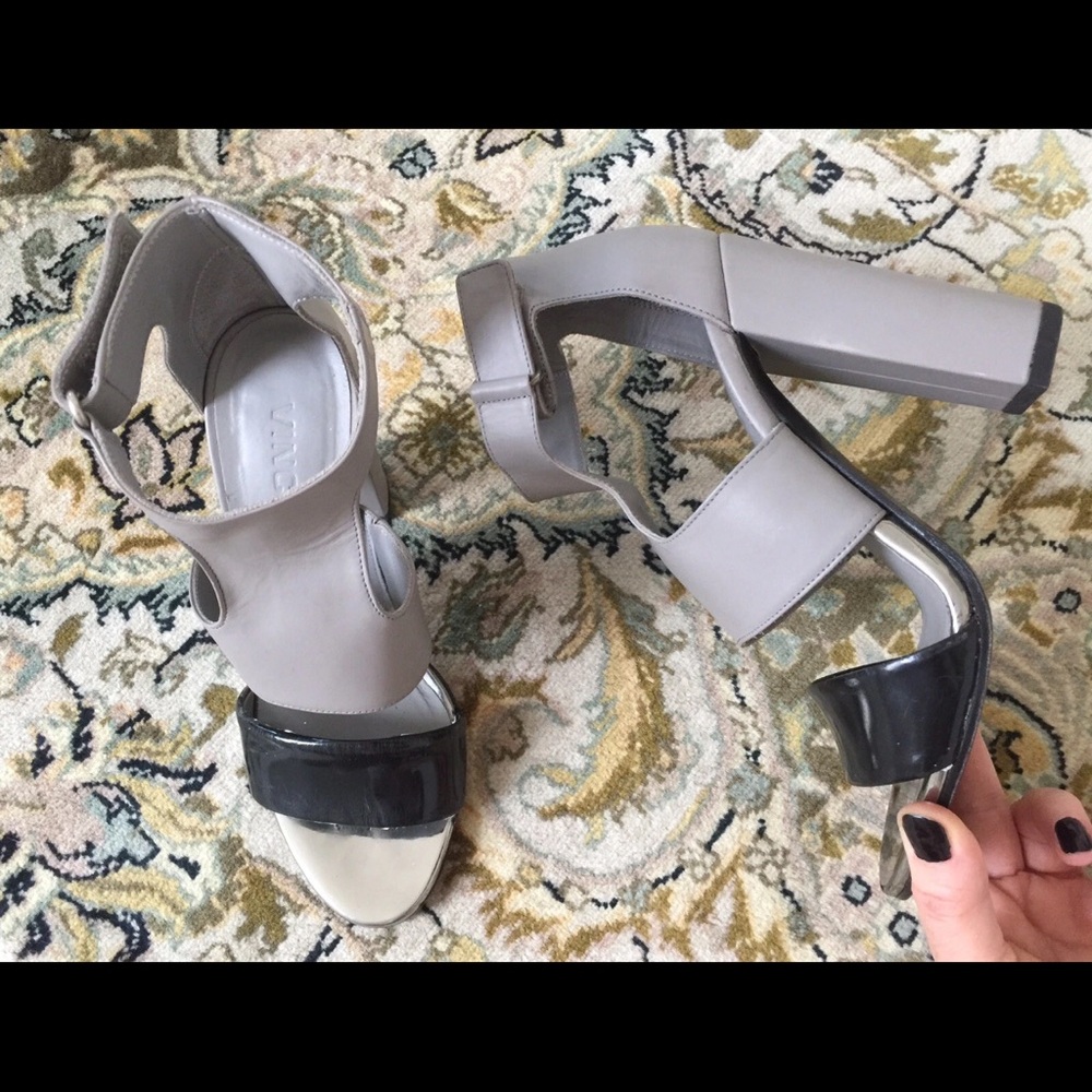 Vince Gray and Black Women's black gray 35 US 5 block heels shoes leather